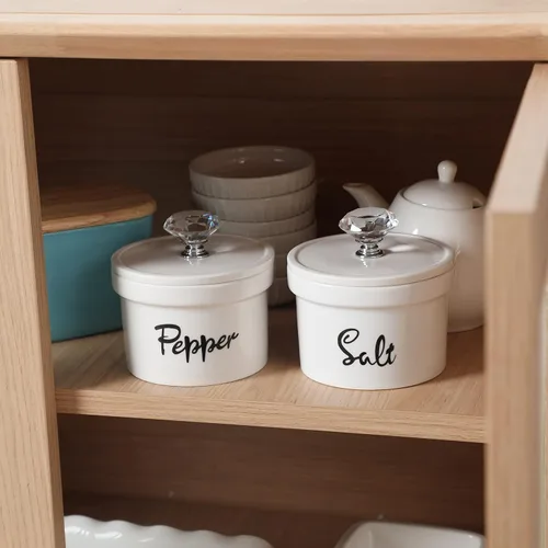 Miniatura 5 de Tazones de sal y pimienta con tapa de cristal, recipiente de sal y pimienta de cerámica de 12.5 onzas para encimera, decoración de cocina de granja