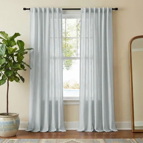 Miniatura 87 de NICETOWN Cortinas de lino grueso para dormitorio, privacidad añadida, bolsillo para barra y pestaña trasera, no se transparentan, mezcla de lino