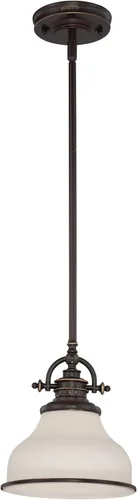 Miniatura 7 de Quoizel Grant Mini Lámpara Colgante, 8 Pulgadas 1-Luz Bronce Paladiano Cristal Ópalo Grabado Lámpara Colgante, Lámpara de Techo Colgante para Isla