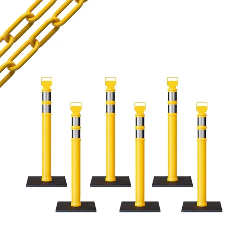 Miniatura 24 de Trafford Industrial - Paquete de 6 postes de delineador de 45 pulgadas, collares reflectantes de 3 pulgadas, base de goma de 10 libras