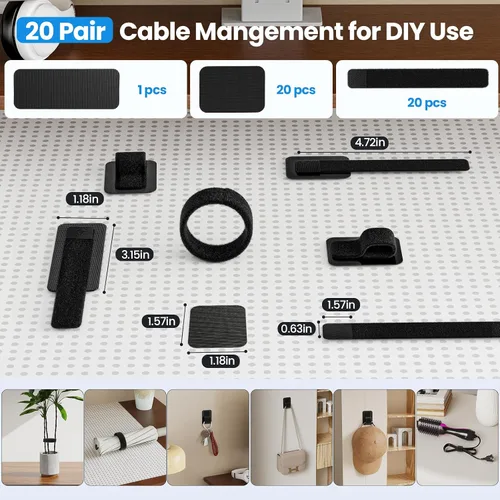 Miniatura 7 de Gestión de cables debajo del escritorio, 【Hasta 15 cables】【Soporte de cables mejorado】 Organizador de cables, cintas de cable ajustables con gancho