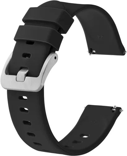 Miniatura 111 de BISONSTRAP Correas de reloj de silicona, correas de reloj delgadas con liberación rápida, 0.787 in, negro con hebilla negra