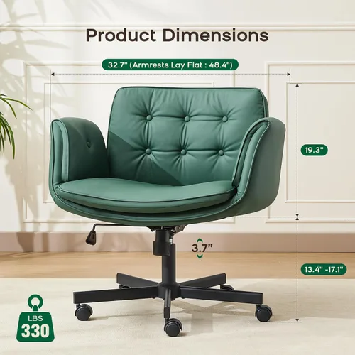 Miniatura 3 de amseatec Silla Criss Cross con Respaldo y Ruedas, Silla Ajustable Giratoria Cómoda para Tocador y Salón, Silla de Oficina para el Hogar, Estilo Verde