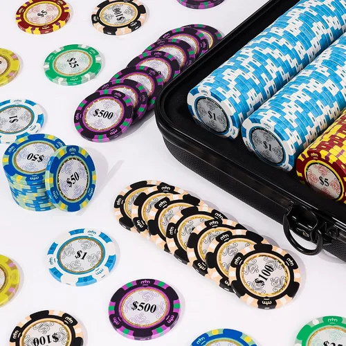 Miniatura 2 de Versa Games Juego de fichas de póquer – Fichas de póquer de grado casino de 0.48 oz, denominación de fichas de 7 colores – 2 mazos de cartas, dados