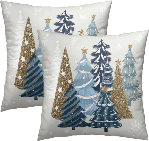 Miniatura 29 de Fundas de Almohada de Bosque de Pinos 22x22 Juego de 2, Fundas de Almohada Decorativas de Árboles de Abeto y Cedro Verde Nieve Beige de Invierno