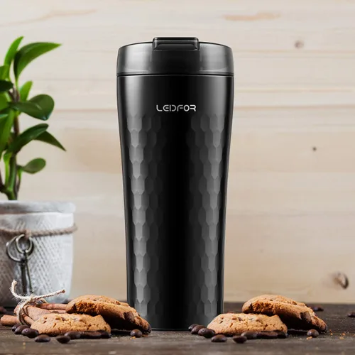 Miniatura 7 de Taza térmica de viaje para café, de acero inoxidable, con tapa a prueba de fugas, mantiene el calor y frío, 16 onzas, color negro