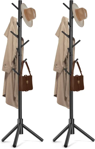 Miniatura 14 de Perchero de madera maciza independiente, árbol de pino de Nueva Zelanda con 8 ganchos y 3 tamaños ajustables para abrigos, sombreros, bolsos