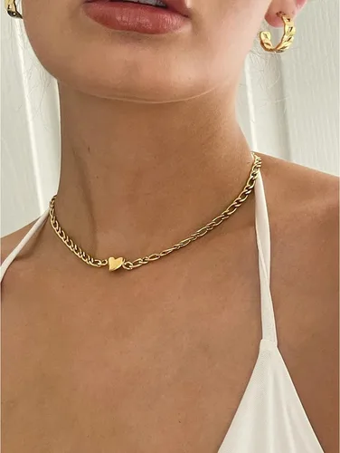 Miniatura 2 de FYXOTI Gargantilla de corazón de oro para mujer, collar chapado en oro grueso de 18 quilates, collar de acero inoxidable con forma de corazón
