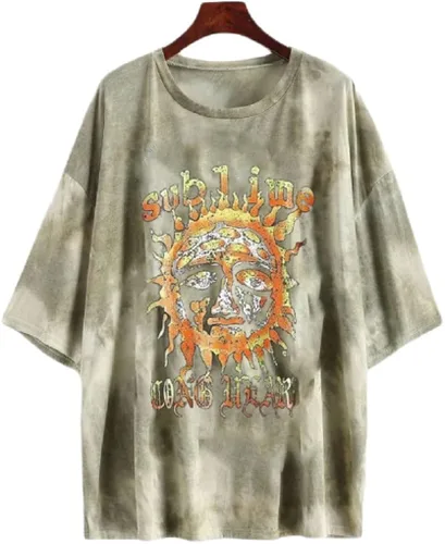Fenxxxl - Camiseta de manga corta con cuello redondo de gran tamaño camiseta con gráfico holgada casual para mujer