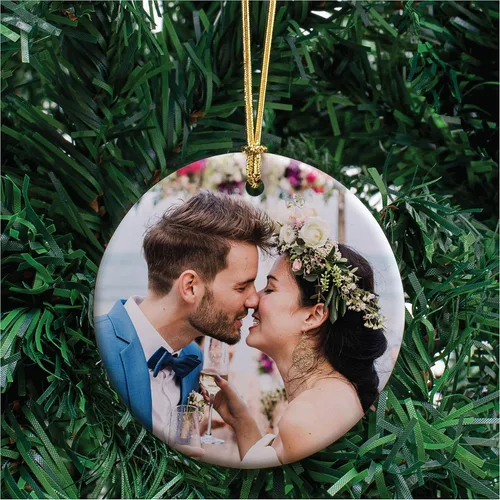 Miniatura 7 de Adorno de Navidad personalizado con foto de corazón 2025 con cualquier imagen, carga cualquier foto, texto opcional, recuerdo, cerámica, adornos