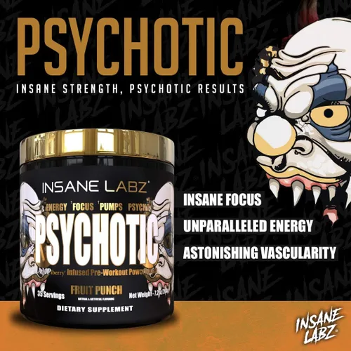 Miniatura 4 de Insane Labz Psychotic Gold - Polvo estimulante para pre entrenamiento, energía extrema, concentración, levantamiento de pesas y resistencia con beta