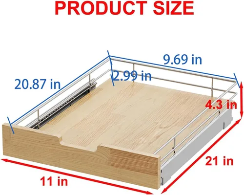Miniatura 2 de Sikarou Organizador de gabinete extraíble, estante deslizante resistente, cesta de madera y alambre, cajón extraíble para cocina debajo