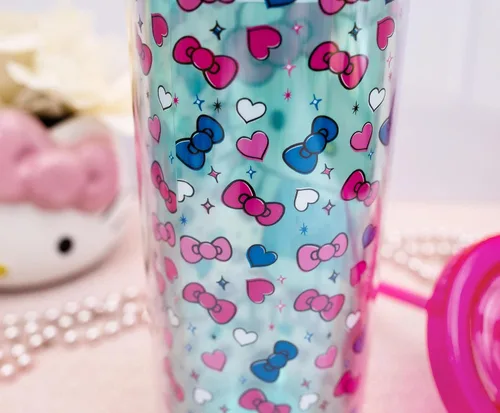 Miniatura 3 de Sanrio - Taza de carnaval de Hello Kitty con popote reutilizable y tapa a prueba de fugas, vaso frío de plástico para bebidas de té con leche Boba
