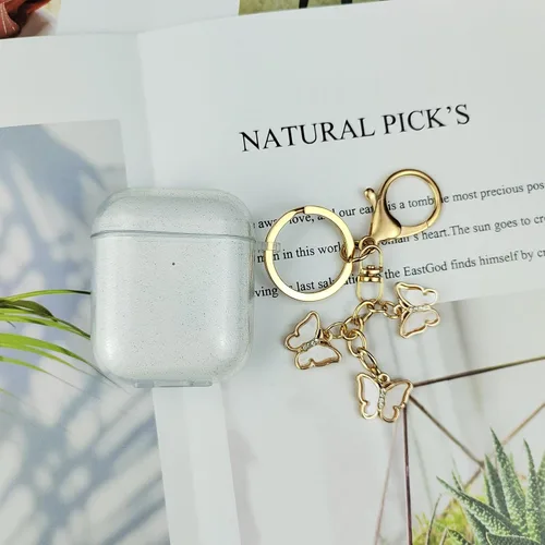 Miniatura 5 de Funda compatible con AirPods, funda de TPU suave para AirPods de 2 y 1 generación con bonito llavero de mariposa para niñas y mujeres