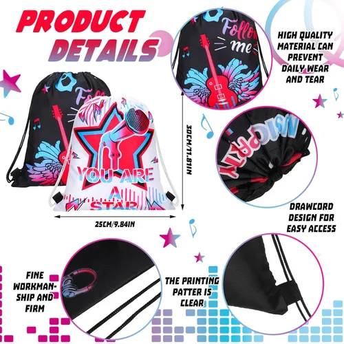 Miniatura 5 de Funtery 32 piezas de bolsas con cordón para fiesta musical, bolsas de regalo para fiesta musical, bolsas de golosinas de cumpleaños para regalos