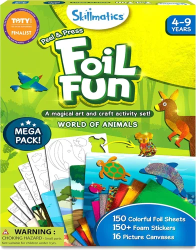 Skillmatics Foil Fun - Mega pack de animales, arte sin desorden para niños, kits de manualidades y suministros, actividad creativa de bricolaje,