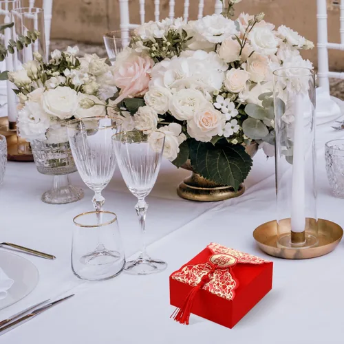 Miniatura 5 de Abaodam Cajas de dulces de boda chinas, 80 cajas de regalo chinas con borla para invitados, bolsa creativa de decoración de mesa para compromiso