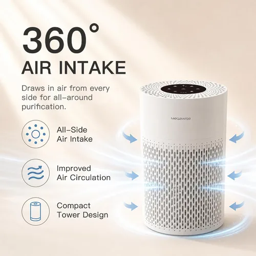 Miniatura 2 de MegaWise Purificador de aire silencioso de escritorio con 3 velocidades para oficina en casa, filtro HEPA verdadero con sensor inteligente