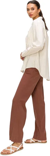 Miniatura 2 de Cali1850 Camisas casuales de lino para mujer Blusa de manga larga con botones y cuello superior