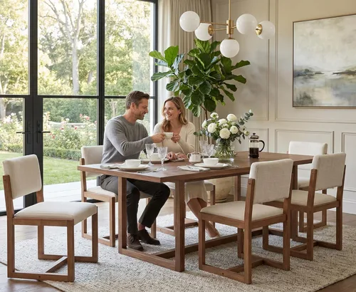 Miniatura 12 de DUOMAY Juego de 2 sillas de comedor tapizadas, sillas de comedor modernas de mediados de siglo, sillas auxiliares de cocina de tela de lino con Beige