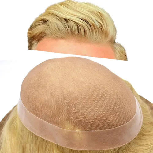 Miniatura 47 de Tupé para hombre, pieza de cabello humano real, monofilamento, tupé para hombres, postizos, unidades de sistema de reemplazo de cabello, gris
