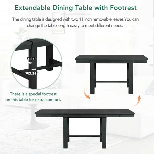 Miniatura 3 de RuiSiSi 6 Piece Solid Wood Dining Table Set, Farmhouse Extendable Kitchen Table with a Bench and 4 Padded Chairs, 4-6 Dining Table Set with Bench