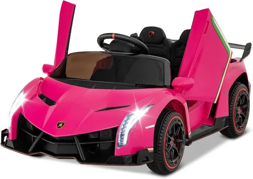 Costzon - Automóvil de paseo rosa Lamborghini para niños, vehículo eléctrico con licencia de 12 V con tracción en las cuatro ruedas, control remoto,