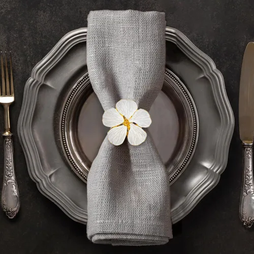 Miniatura 20 de Decozen Juego de 4 servilleteros blancos con diseño de perlas, festivo, decoración de mesa para vacaciones, bodas, cumpleaños, cocina, decoración