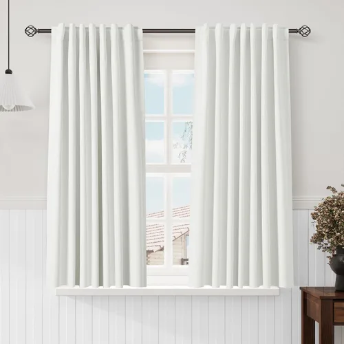 Miniatura 75 de Cortinas de lino 100% opacas para dormitorio, 102 pulgadas de largo, con pestaña trasera, bolsillo para barra, paneles acústicos con aislamiento