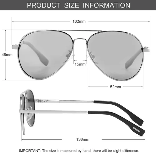Miniatura 20 de Gleyemor Lentes de sol polarizados estilo aviador para niños y niñas, jóvenes, adolescentes, dos tamaños de 1.969 in y 2.047 in