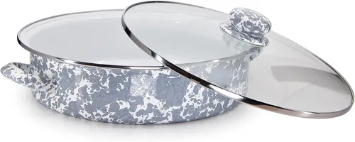 Miniatura 2 de Golden Rabbit Sartén para saltear esmalte, 5 cuartos de galón, remolino gris