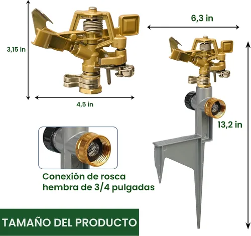 Miniatura 5 de LIULO TOOL Paquete de 2 rociadores de impacto de aleación de zinc para patio, cabezal de rociador de agua pulsante de acero inoxidable en base