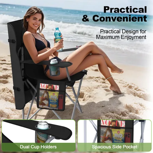 Miniatura 8 de VTOY Silla de camping portátil con dosel, silla plegable con toldo, silla Oxford 600D duradera para camping, playa, picnic, pesca y deportes