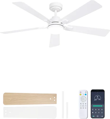 Miniatura 15 de Ventilador de techo de 48 pulgadas con luces y control remoto, montaje de varilla descendente, compatible con techo inclinado hasta 15°, motor CC