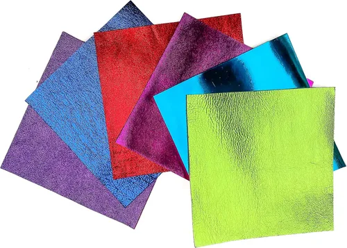 Restos de cuero - Hojas de cuero metálico precortadas de 5 x 5 pulgadas (4.7 x 4.7 in) para manualidades y fabricación de joyas