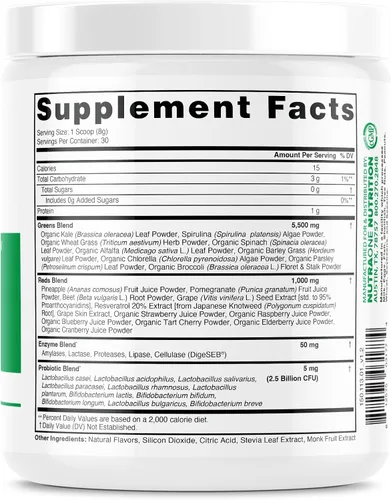 Miniatura 3 de NutraOne Ideal Greens Suplemento en polvo de verduras antioxidantes y ricos en nutrientes (baya natural - 30 porciones)