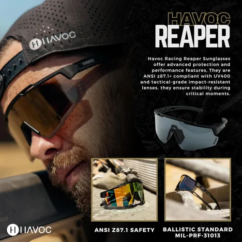 Miniatura 2 de Havoc Racing Reaper - Gafas de sol de seguridad Z87+, protección UV400 de grado táctico, persianas antisudor Humo