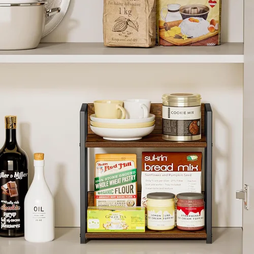 Miniatura 9 de Giikin Organizador de encimera de cocina, organizador de especias de 2 niveles para despensa, estante de encimera de cocina, organizador de estación