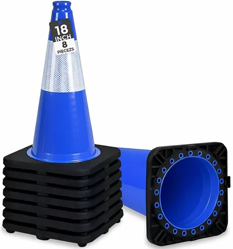 Miniatura 34 de BESEA Paquete de 4 conos de tráfico azules de 12 pulgadas con collar reflectante de 4 pulgadas, conos de seguridad de PVC resistentes con base