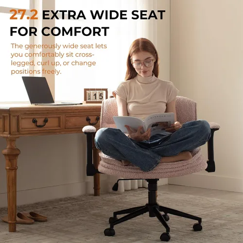 Miniatura 3 de Dowinx Silla cruzada con brazos y ruedas abatibles ajustables, cómodo sillón ergonómico de escritorio de oficina con cojines de 3 capas, silla