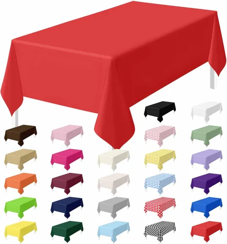Miniatura 11 de HEIPINIUYE - Juego de 2 manteles desechables color beige, 54 x 108 pulgadas, de plástico, manteles impermeables rectangulares desechables