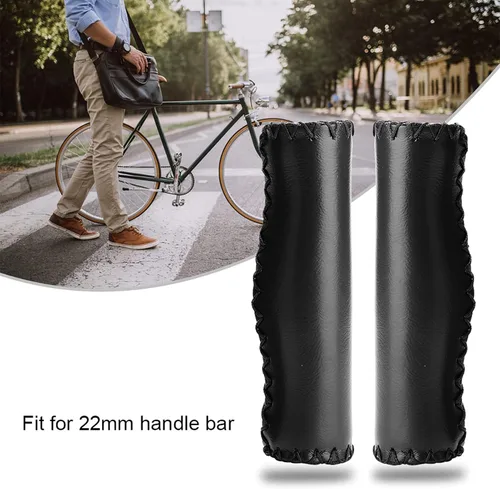 Miniatura 5 de Puños de bicicleta marrones de cuero marrón para bicicleta, esponja de PU, 1 par cosido a mano Pu bicicleta manillar manillar agarres con enchufe