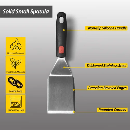 Miniatura 2 de Espátula pequeña para sartén de hierro fundido, mango de silicona de tang completo, resistente al calor, volteador comercial de grado pesado
