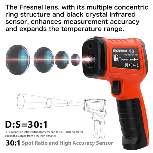 Miniatura 2 de Pistola de termómetro infrarrojo 50:1, pistola de temperatura láser sin contacto de -58 °F a 2732 °F para cocinar, horno de pizza, reptil, plancha