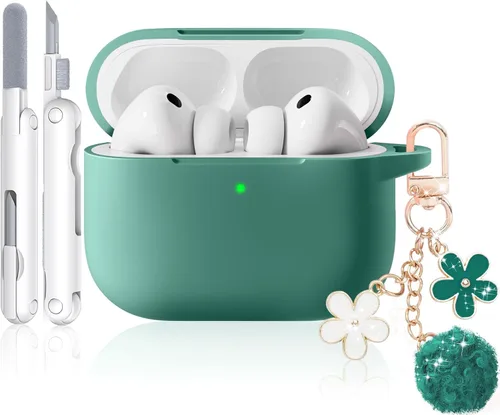 Miniatura 31 de Funda para AirPods Pro 2 con bonito llavero y bolígrafo de limpieza, funda de silicona suave para AirPods Pro de 2ª/1ª generación para mujeres