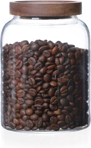 MOLFUJ Contenedor de almacenamiento de vidrio de 40.6 fl oz de 40 onzas fluidas con tapa de madera, organizador decorativo grande, frasco de