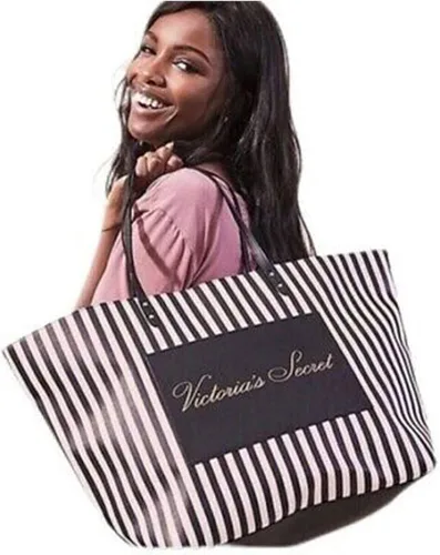 Miniatura 2 de Victoria's Secret Bolso de mano de fin de semana a rayas negras y rosas, Negro