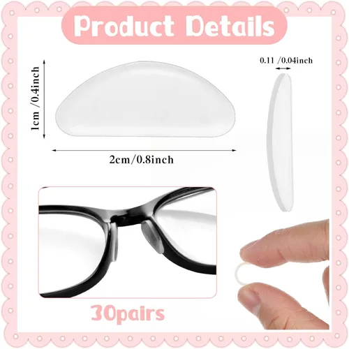 Miniatura 2 de 30 pares de lentes de agarre para la nariz antideslizantes, adhesivos suaves, antideslizantes en forma de D, almohadillas de nariz de silicona