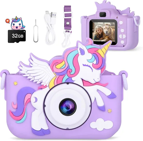 Miniatura 9 de Cámara para niños Unicornio Niñas Juguetes, Cámara digital para niños de 3 a 8 años Juguetes de viaje para niños pequeños, Regalo de cumpleaños