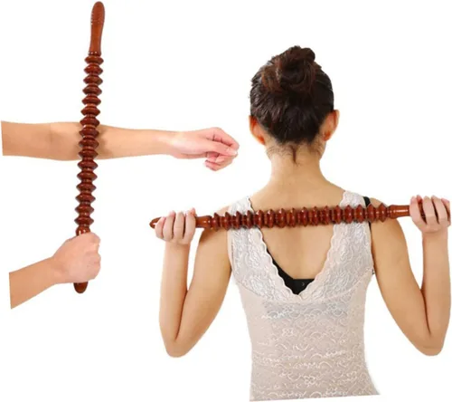 Miniatura 8 de LALAFINA Masaje completo - Varilla de yoga de madera para barra de yoga, masajeador de barra de rueda para espalda, cuello, pierna, cintura